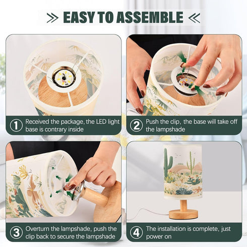YEGAME Desert Landscape Cacti Bedside Table Lamp for Bedroom Nightstand, Small Eye Care LED Desk Reading Lamp USB Port