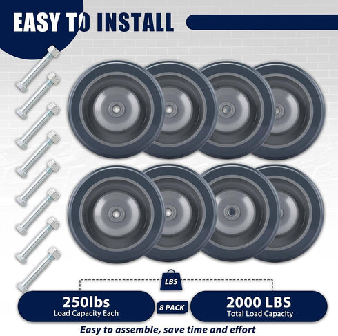 8 Pack 5 MAOPINER Shopping Cart Replacement Wheels Kit, Ball Bearing TPU Silent Casters with Screws, Heavy-Duty