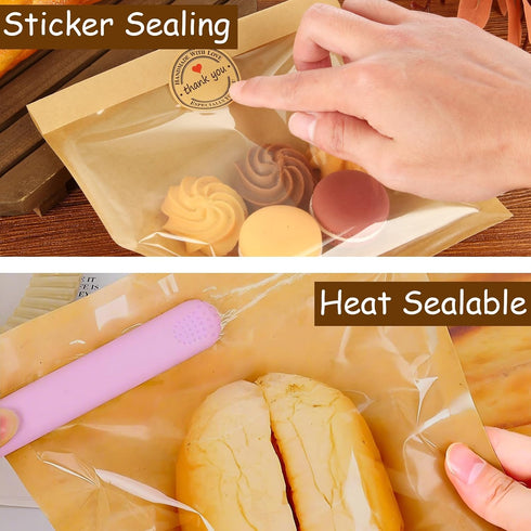 400 7.5 7.1 Inch PCS Heat Seal Bakery Bags with Window x Grease-Proof Pastry Bag with Window Donut Bags To Go
