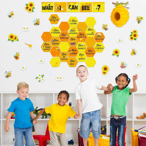Harloon 54 Pcs Bee Bulletin Board Decorations, Bee Cutouts with Sunflowers and Daisy for Classroom Wall Decor