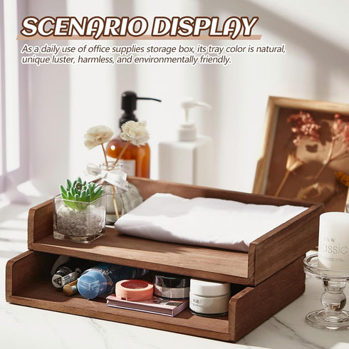 Yeaqee 4 Pcs Stackable Paper Tray, Desktop Letter Size Wood Desk Organizer for Office