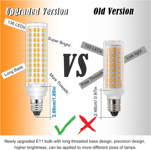 JD E11 LED Bulb, Dimmable, E11 120V, 100W Halogen Equivalent, T3/T4 Mini Candelabra Base, 10W, 1000 LM E11 Bulbs for