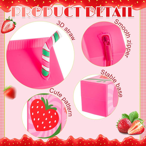 AmazingSpark Milk Carton Pencil Case Silicone Strawberry Graduation Pencil Pouch Waterproof Pen Bag Cute Standing