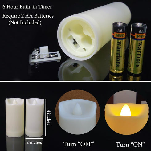 2"x4" LED Battery Operated Candles Plastic Flickering Flameless Candles with Timer Outdoor Waterproof Wedding Party