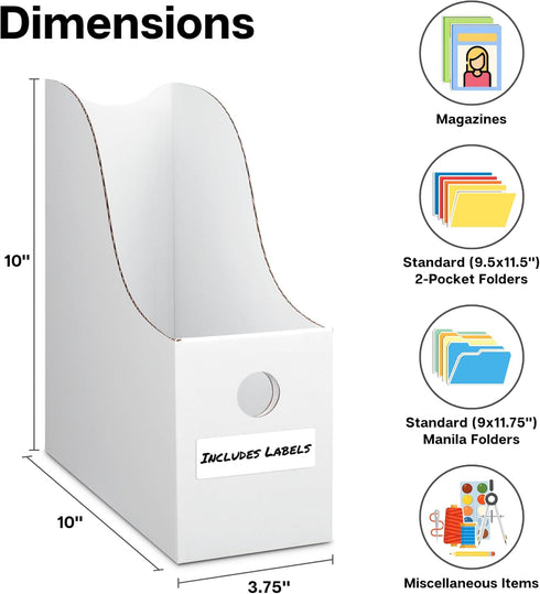 Dunwell White Magazine File Holder (2 Pack), Sturdy Cardboard Vertical File Folder Holder for Desk, Office, Classroom