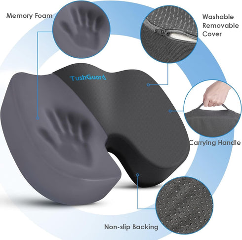 Tailbone TushGuard Seat Cushion for Office Chair Memory Foam Non-Slip Cushion Back, Coccyx, Sciatica, Pain Relief Butt