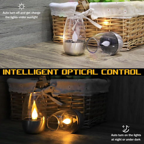 ISUNMEA 6 Pack Solar Outdoor Waterproof Flickering Flameless Candles - Rechargeable LED Battery Operated Fake Faux Tea