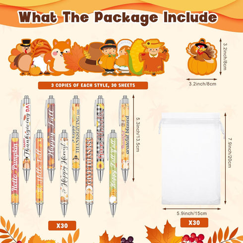 Zhanmai 30 Set Fall Party Gifts, Thanksgiving Day Ballpoint Pens, Autumn Sticky Notes, and Organza Bags