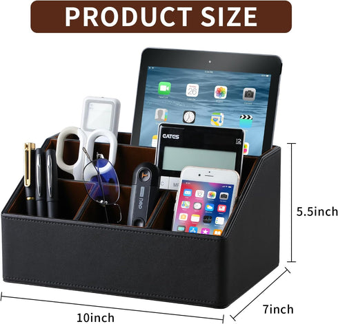Pu Leather Desk Organizer, Multifunctional Storage Box with 5 Compartments, Office Accessories for Pen, Pencil,