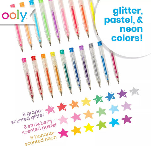 Ooly Scented Mini Doodlers Gel Set of 20 Pens, Glitter, Neon and Pastel Scented for Kids and Adults Art Supplies