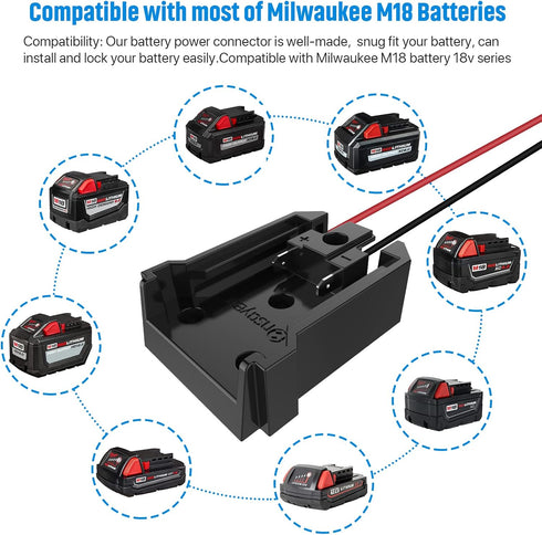 Power Wheel Adapter with Fuse & Switch for Milwaukee 18V Battery, Non-Blown Tight Battery Adapter, 4Pcs 30A Fuse