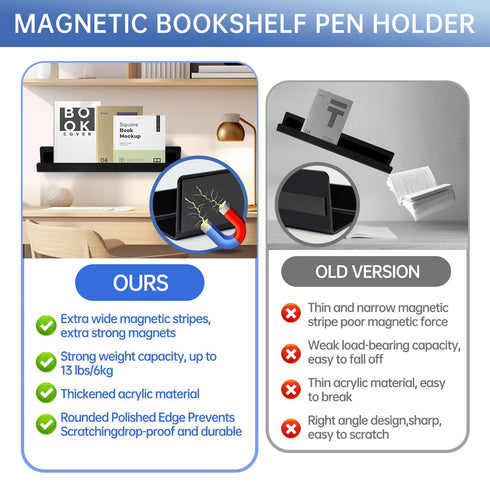 Cecliy 2Pcs Refrigerator,Black,43cm/16.9inch Magnetic Book Shelf for Whiteboard Classroom,Reusable Acrylic Magnetic