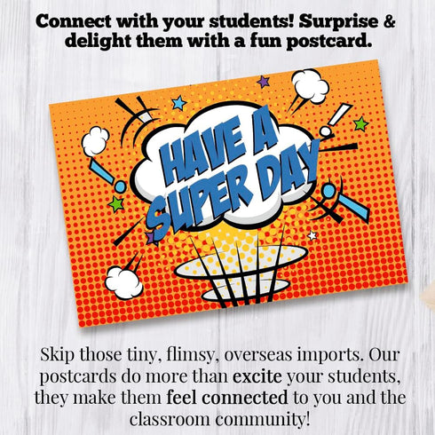 Super Student Superhero Themed Blank Postcards for Students from Teachers, 30 Total 4"x6" Fill In Notecards (5 of each
