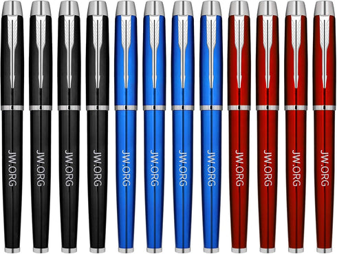 Jw.org Pen, Metal Clip Top Ball Point Black Ink Fine Tip Executive Pen with Insert Cover, Pack of 12