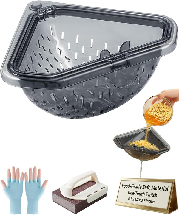 SNAGGED Magnetic Triangular Kitchen Sink Strainers Corner Drain Basket Food Rack Filter Drainage