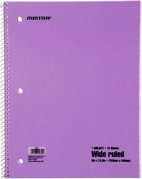 Mintra Office Spiral Notebooks - 6 Pack Pastel Wide Ruled, 70 Sheets for School and Business