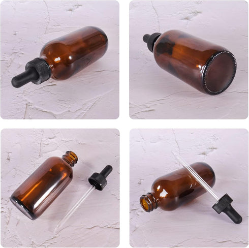 24 Pack 4oz Amber Glass Bottles with Glass Eye Droppers for Essential Oils, Lab Chemicals & More