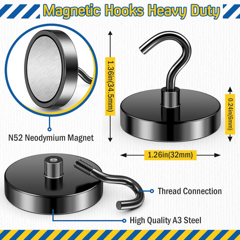 FINDMAG 120lbs Magnetic Hooks, Heavy Duty Neodymium Magnet with Hooks for Home, Kitchen, Office