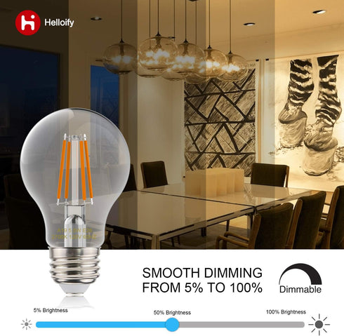 A19 LED Filament Bulbs, 60W Equivalent, E26 Base, 2700K Warm White Light, Edison Vintage Dimmable Energy Efficient