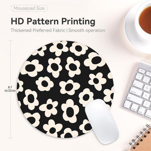 Adastrah 8.7 Inch White Flower Round Mouse Mat - Funny Small Mouse Pad with Non-Slip Rubber Base for Home Office Decor
