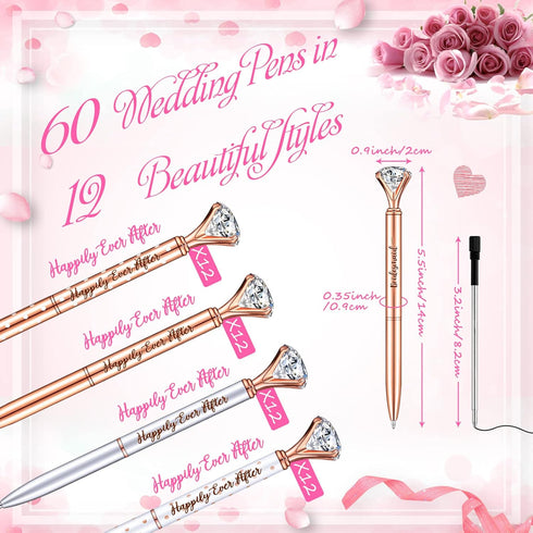 Yexiya Bridal Shower Games Diamond Pens, Bridal Shower Gifts for Guests, Rose Golden Crystal Ballpoint Pens