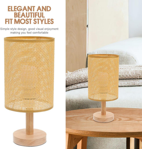 E27 5.46 Inch Angoily Rattan Lamp Shade for Table Lamps Natural Woven Vine Manzhu Lampshade Cylinder Small Rattan Lamp