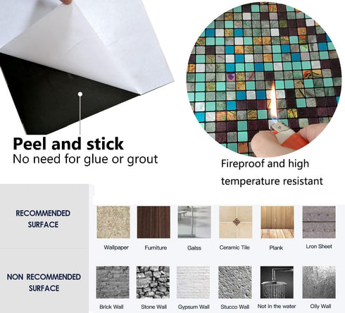 XUANINY Peel and Stick Backsplash Tiles for Kitchen, Bathroom, Self Adhesive Metal Aluminum Mosaic (11.81"x11.81")
