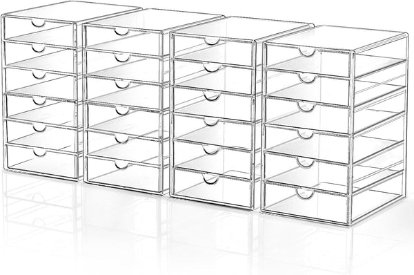 DOMNIU Makeup Drawer Storage Organizer with 24 Drawers, 4 Set Acrylic Office Desk