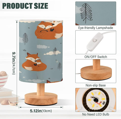 ALAZA Fox Cute Animal Bedside Table Lamp with USB Port for Bedroom Nightstand Lamps Night Light Linen Fabric Shade