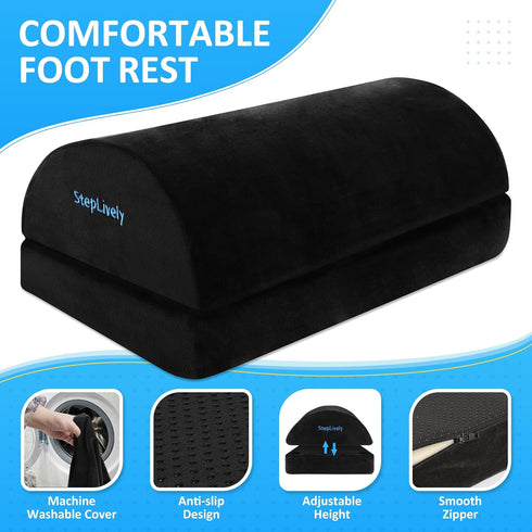 Foot Rest for Under Desk at Work, Comfortable Foot Stool with Adjustable Heights for Back & Hip Pain Relief