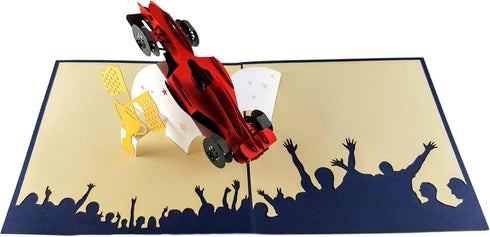 iGifts And Cards Formula One 1 Racer 3D Pop Up Greeting Card - Car Racing, F1, Checkered Flag, Grand Prix, Happy