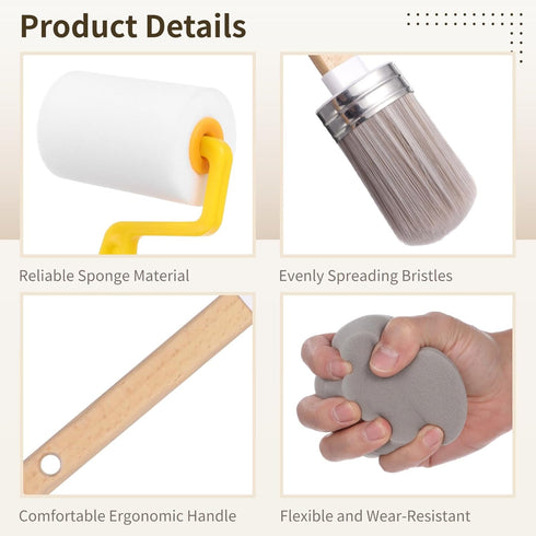 DORMIYA 6PCS Set, 3 1 2 Paint Brush and Roller Includes Oil-Based Sponge Rollers, a Cleaning Brush and Round Sponges