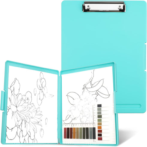 Clipboards with Storage - Low Profile Clip A4 Binder Clipboard Folder, Waterproof Nursing Clipboard (Blue Green)