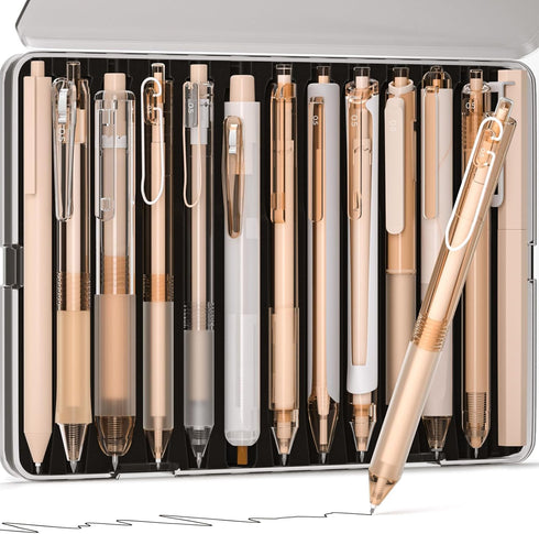 Nicpro 13PCS Pastel Gel Ink Pen Set with Case, 0.5mm Fine Point Pens, 12 Black Ink Pens with 1 Highlighter