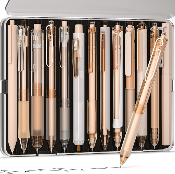 Nicpro 13PCS Pastel Gel Ink Pen Set with Case, 0.5mm Fine Point Pens, 12 Black Ink Pens with 1 Highlighter