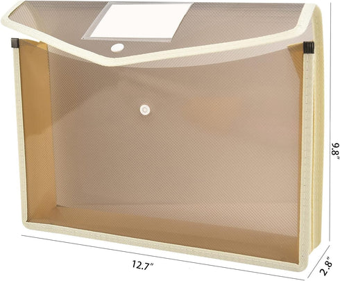 Expanding File Folder Document Organizer, Snap Button, Waterproof Transparent Document Bag, 2.8" Expansion, 5 Pack
