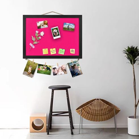Pink Bulletin Boards Cork Board, 15"x11" Small Display Pin Board for Walls, Jewelry, Notes, Photos, Office, Wood Framed