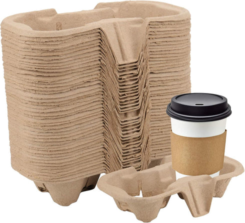 HOZEON 100 Pack 2-Cup Pulp Fiber Drink Carrier, to Go Coffee Cup
