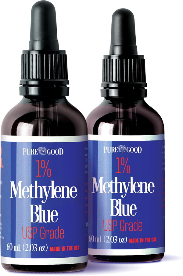 2 Pack Pharmaceutical Grade Methylene Blue 1% (60 mL), Third-Party Tested USP-Grade in Amber Dropper Bottle