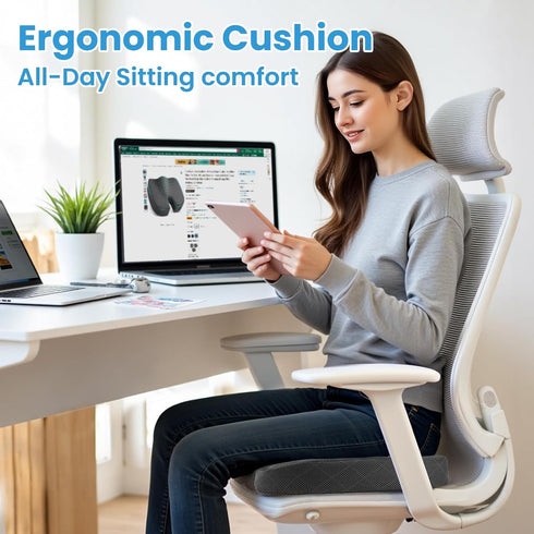 TushGuard Seat Cushion - Memory Foam Cushion for Office Chair, Car Seat, Airplane, Bleacher - Sciatica & Hip & Coccyx