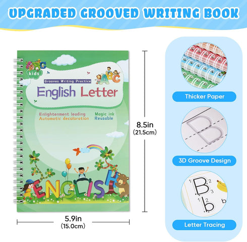 Magic Ink Reusable Copybooks for Kids, Handwriting Workbooks with Template Design Aid (4)