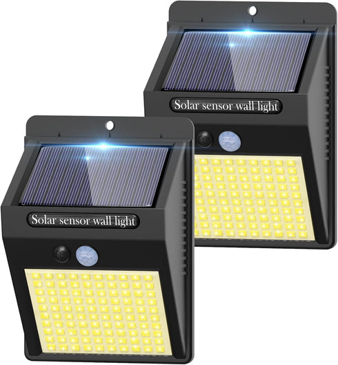 2 Pack Solar Motion Lights Outdoor - 100LED Wireless IP65 Waterproof Security Lights for Front Door and Backyard