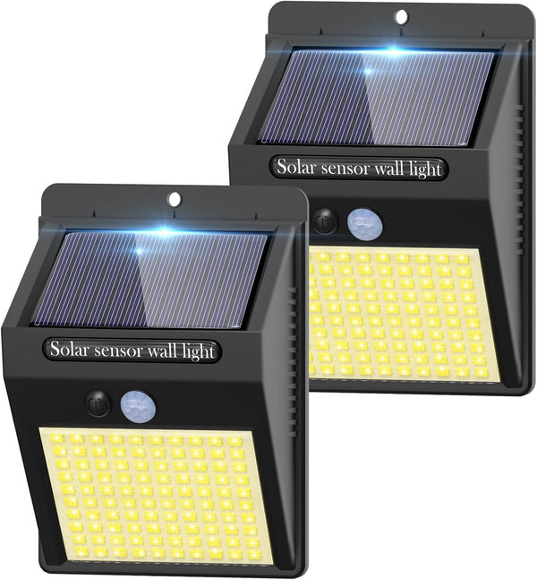 2 Pack Solar Motion Lights Outdoor - 100LED Wireless IP65 Waterproof Security Lights for Front Door and Backyard