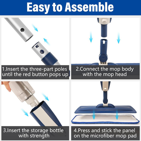 14 oz 3 Commercial Mops for Floor Cleaning Wet Spray Mop with Refillable Bottle and Washable Microfiber Pads Home