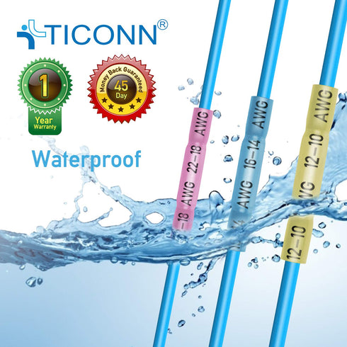TICONN 200PCS Heat Shrink Butt Wire Connector Kit, Insulated Waterproof Electrical Wire Crimp Terminals for Marine
