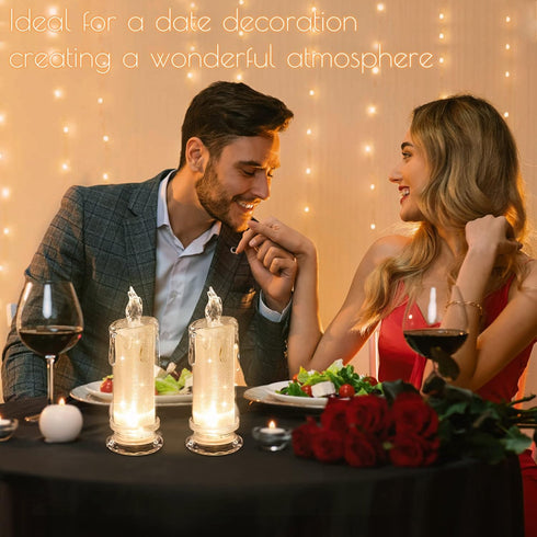 4PCS White LED Flameless Pillar Candles, Battery Operated Fake Candles, 2.5" x 7" for Valentine's Day Wedding Decor