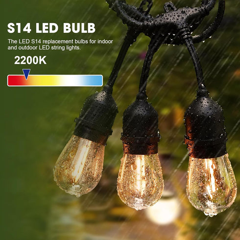15 Pack Dimmable LED S14 Replacement Light Bulbs, Waterproof 1W Vintage Edison Bulbs for Outdoor Patio Garden String Lights, E26 Regular Medium Screw Base, 2200K Warm White by GvvooHome