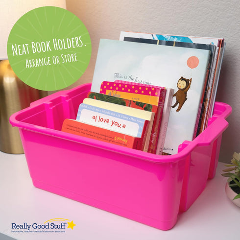 Really Good Stuff Stacking Bins, 14" x 10" x 5 ¾" - 4 Pack, Neon Stackable Storage Bins