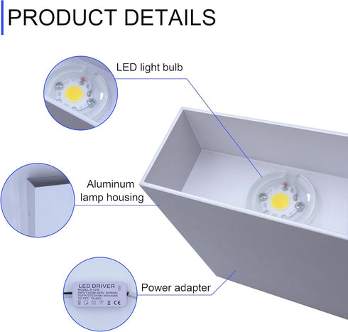 Set 12W (White-1pcs) KICAAO LED Wall Sconces of Two, Modern Wall Lamp, White Up Down Wall Mount Lights for Living Room