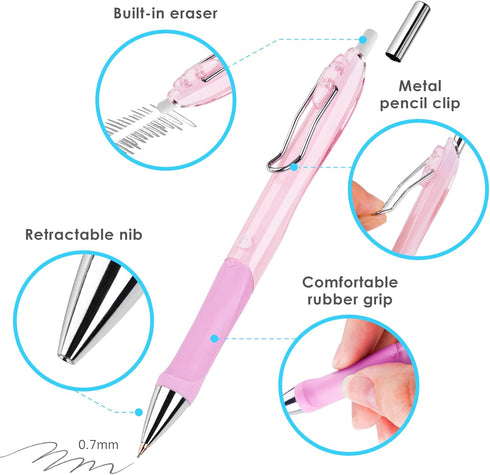 Tomorotec Mechanical Pencils Set: 6PCS Pack with Erasers, 0.5 mm HB Lead Pencil for School Supplies